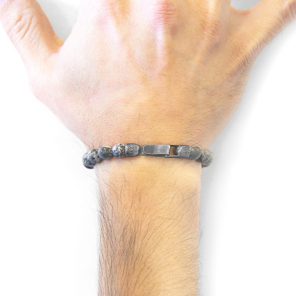 Nachi Silver and Stone Beaded Bracelet - Grey Jasper – Image 2